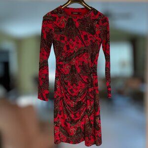 Lauren Ralph Lauren Black Label Red Black Stretch Long Sleeve Lined Dress Size 4
